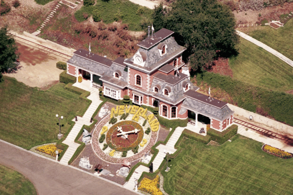 An aerial shot of the Neverland Ranch