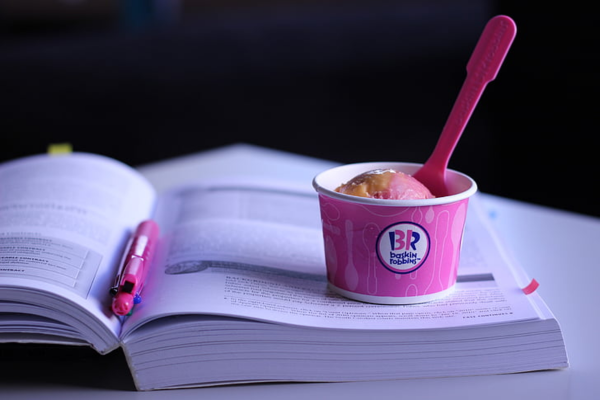A cup of ice cream from Baskin Robbins.