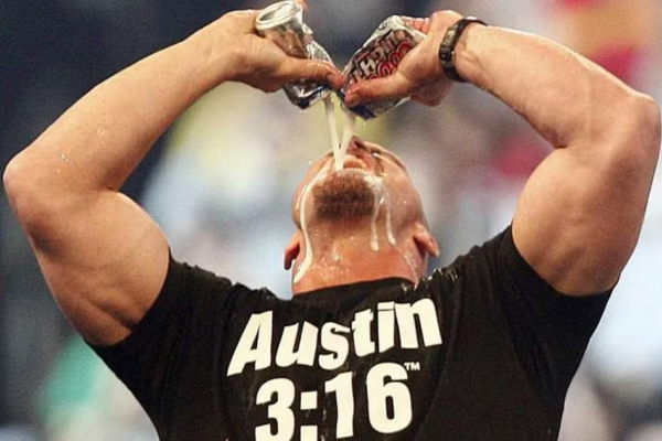 A photo of Steve Austin wearing the Austin 3:16 t-shirt