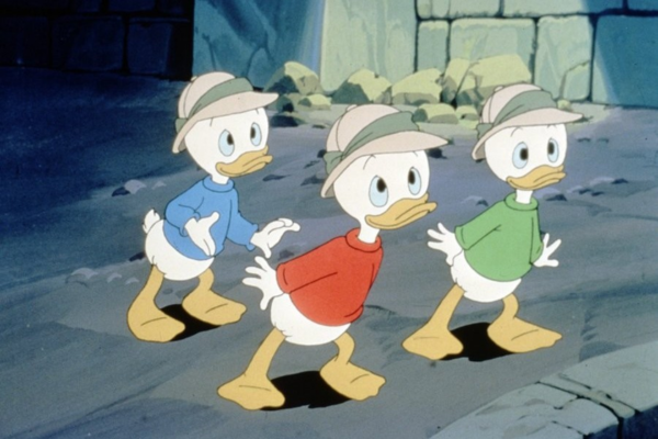 The photo shows Huey, Dewey, and Louie together