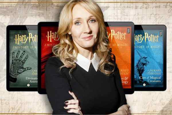 A photo of JK Rowling and her Harry Potter book series