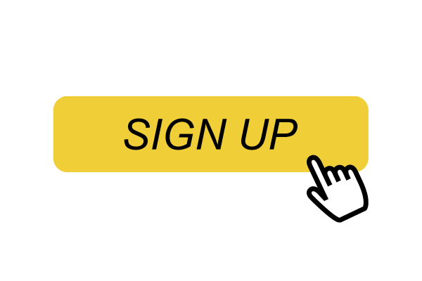 A yellow sign-up button with a hand symbol pressing it.