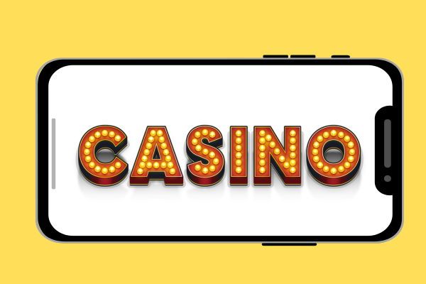 Casino signage inside of a phone screen. 