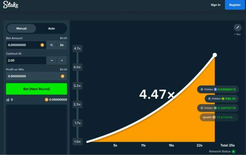 Stake crash game screenshot