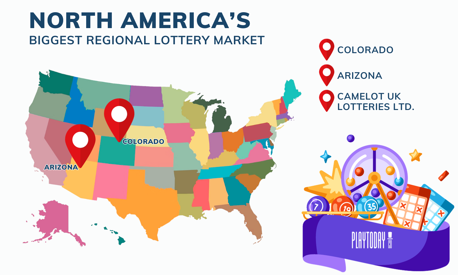 Infographic showing North America's 3 biggest regional Lottery markets