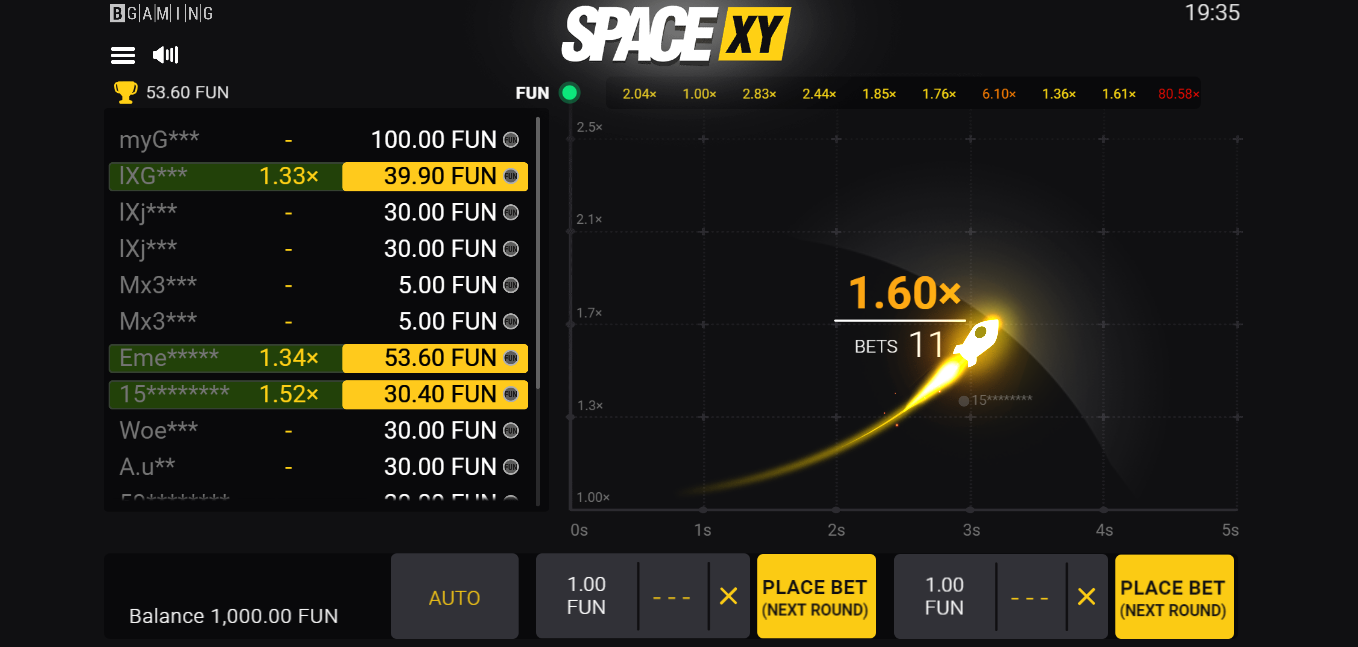 Space XY Crash Gambling