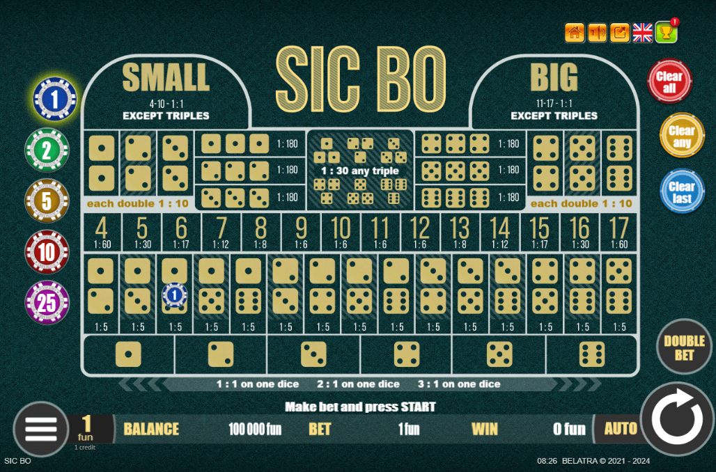 Sic Bo Dice Game Table