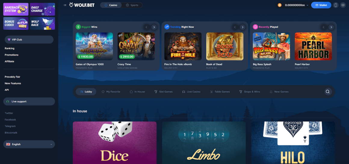 Wolf Bet Homepage