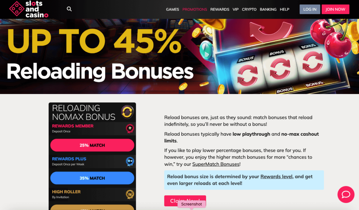 Slots and Casino reload bonus offer